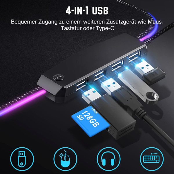 Gaming musmatta XXL stor RGB spelmusmatta med 4 USB portar 14