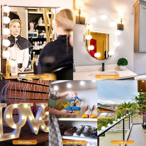 LED-spegellampor, Hollywood-lampor med strömbrytare, 3 färger och 10 dimbara
