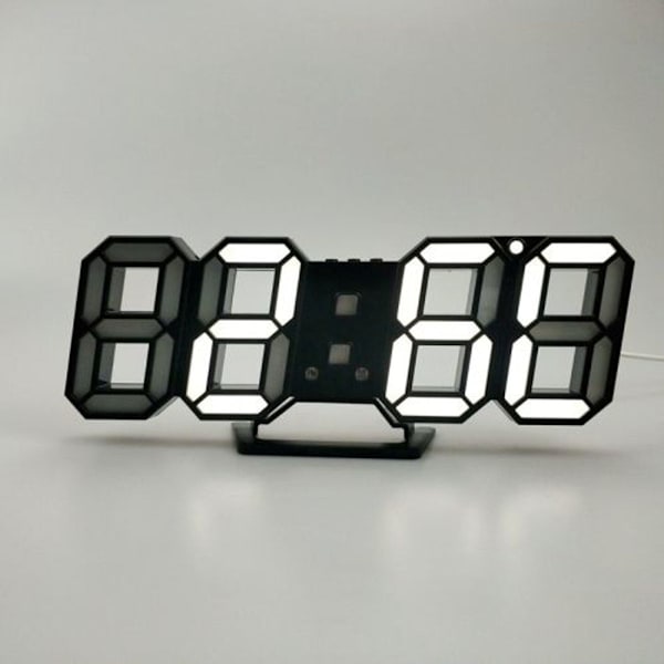3D Stereo LED Alarmur Stue 3D Vægur Sort Ramme Hvidt Lys