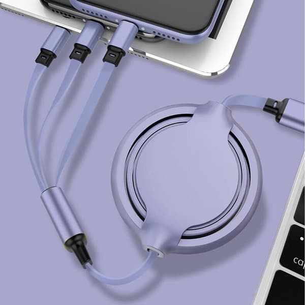 3-i-1 On The Soft Glue Go Retractable Charging Cable, Purple KLB
