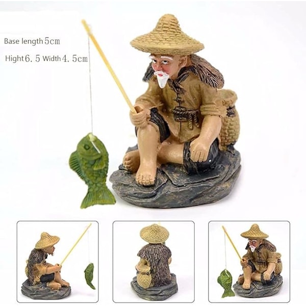 Liten fiskare i resin, miniatyrlandskap bonsai