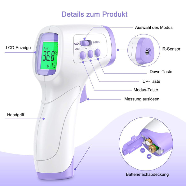 Febertermometer for babyer, barn og voksne, pannetermometer