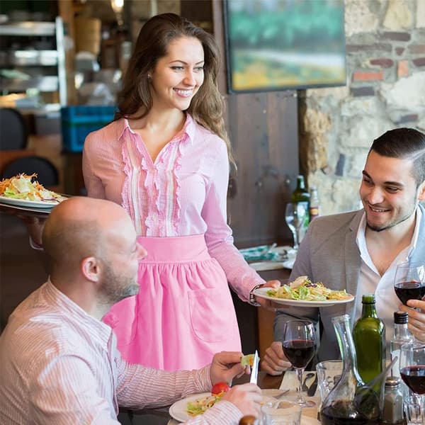 Midje-förkläde för kök, matlagning, restaurang, 100 % bomull, bistro, halvrosa