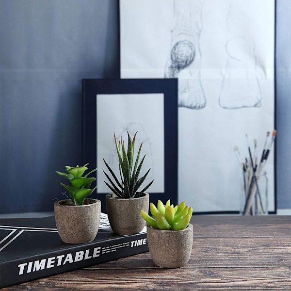 3 stk. kunstige sukkulenter bonsai kaktus blomsterpotte