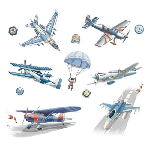 Vintage Flygplan Peel and Stick Väggdekaler - Flygplan Väggdekaler