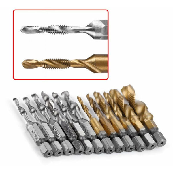 12 stk M3 M4 M5 M6 M8 M10 gjengeskruer HSS sekskantskaft titan metriske og tommers gjengebor KLB