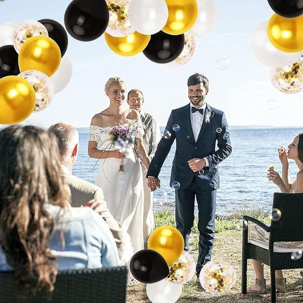Sorte gullballonger, 60 stk. sort gull hvitt