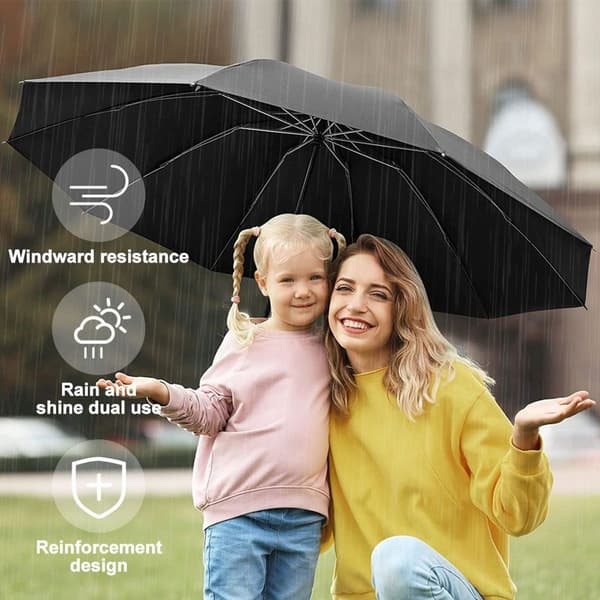 UV automatisk paraply regn og regn fold paraply, sort KLB