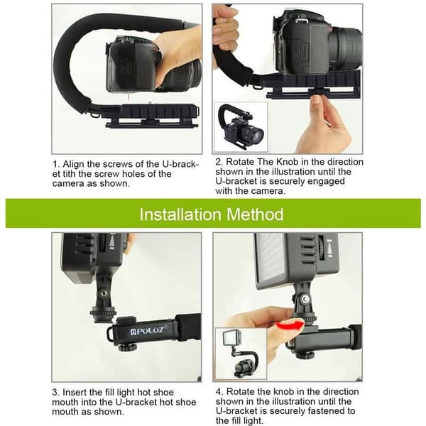 Håndholdt stabilisator for lavvinkelfotografering med tilbehørssko for