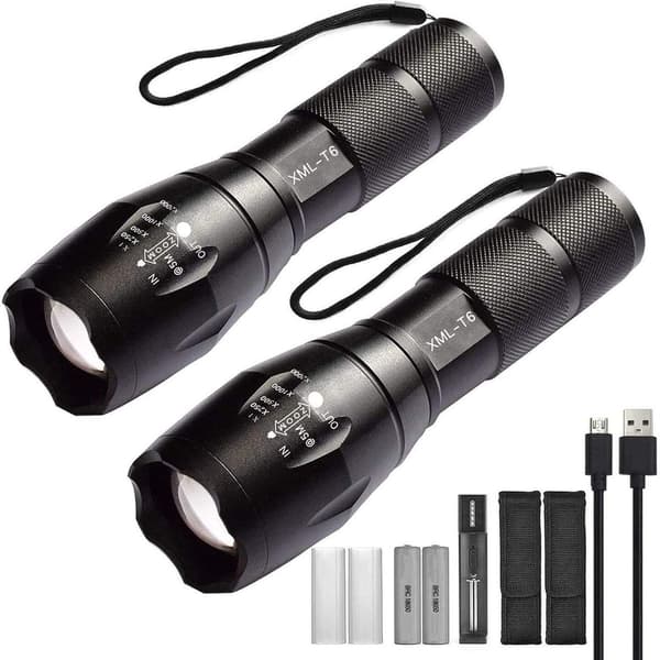 LED-taskulamppu, ladattava taskulamppu, 5 tilaa, vedenpitävä, zoomaava KLB