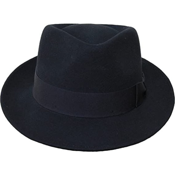 Fedora hat-100 % uld filt-foldbar til rejse-vandafvisende-unisex-sort