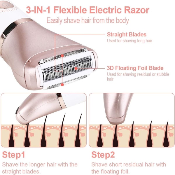 Elektrisk barbermaskine til kvinder 2-i-1 våd og tør genopladelig (roseguld) KLB