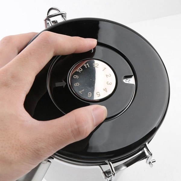 Kaffebehållare för malet kaffe med transparent fönster, datum svart