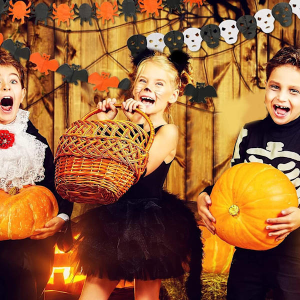 Halloween dekoration, Halloween guirlande banner, græskar guirlander, Halloween dekoration papir guirlande, spøgelse græskar flagermus kranie spøgelse hoved, edderkop