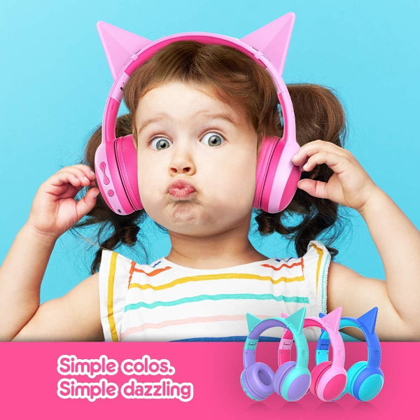 Bluetooth-headset for barn med mikrofoner rosa