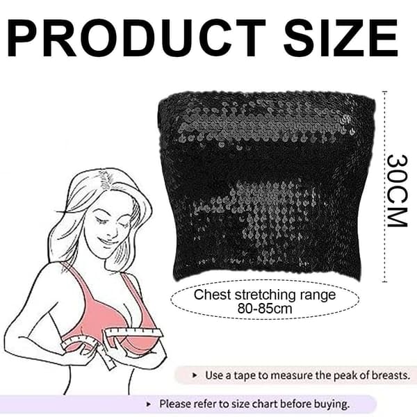 Glitrende Sequin Crop Tops til Kvinder Metalliske Tube Tops Stropløse Sorte