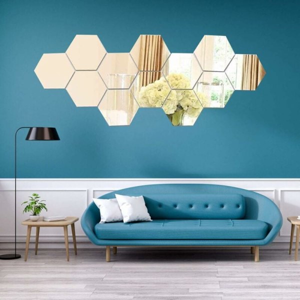 12 stk. veggklistremerke med speil, akryl, sekskantet veggklistremerke for hjem, soverom, stue, dekor, osv. - 180×156×90 mm KLB