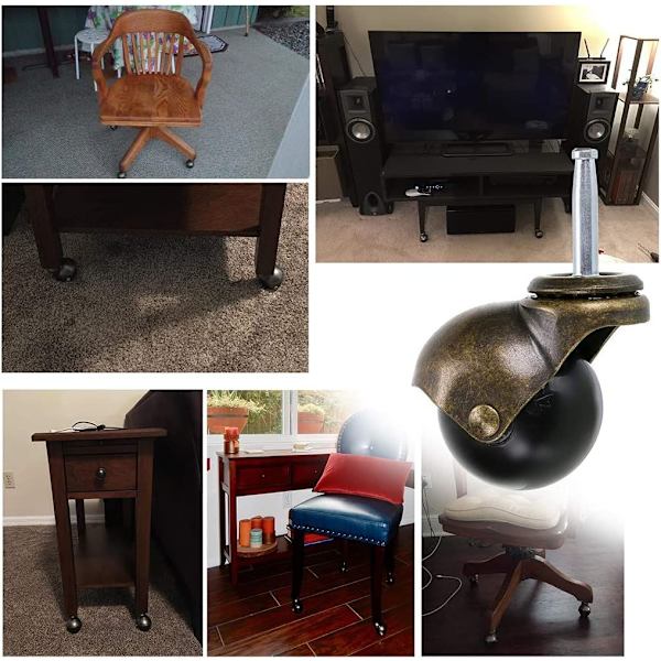 Sett med 4 50mm bronse ballhjul, møbelhjul med sokkel, avrundede ballhjul, erstatning for møbler, sofaer, stoler, skap