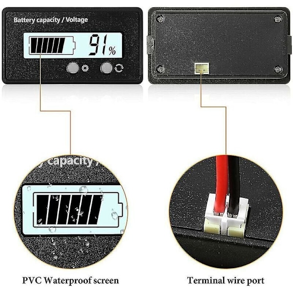 12v24v36v48v60v72v Batteriindikator Batteri LCD Voltmeter Elektricitetsmåler Elektrisk Batteribil, 1 stk., Hvid KLB