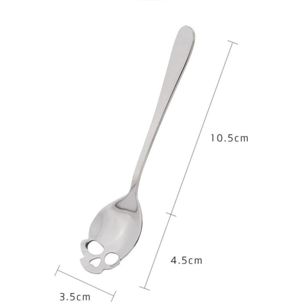 Sæt med 6 kranie-teskeer i rustfrit stål, 15 cm kranie-sukkerskeer, KLB