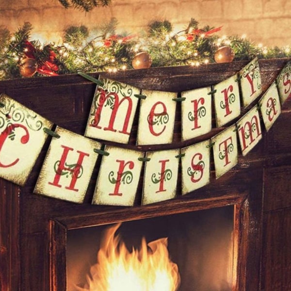 Merry Christmas Banner - Vintage inomhus juldekorationer för