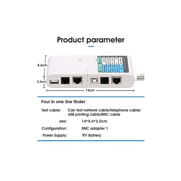 RJ11 RJ45 USB BNC Nettverkskabel Tester for UTP STP LAN Sporet Kabel KLB
