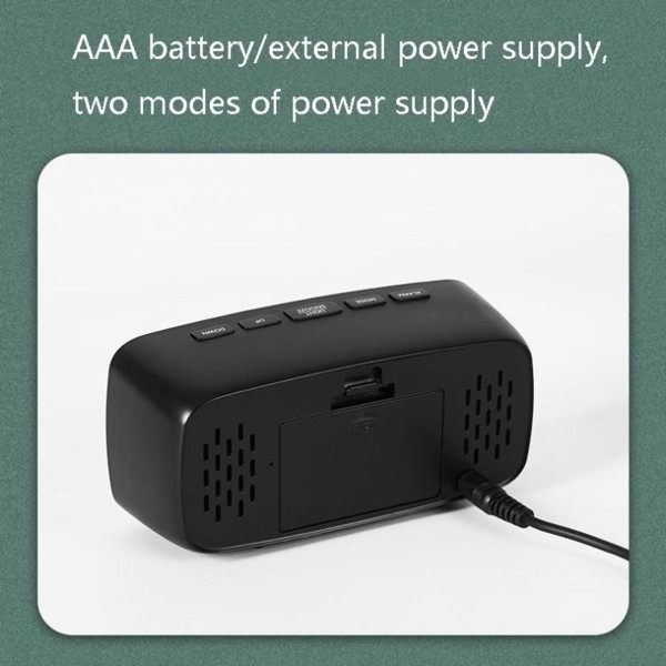 Batteridriven LED-väckarklocka för sängbord, rektangulär, svart