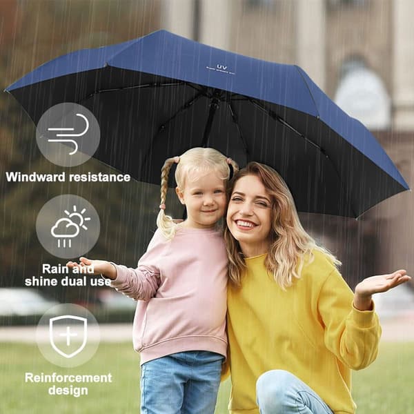 UV Automatisk Paraply och Regn Fällbart Paraply Marinblå KLB