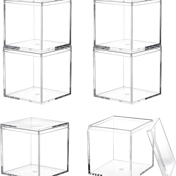 4 PACK Fyrkantiga förvaringsbehållare i plast med hög transparens för