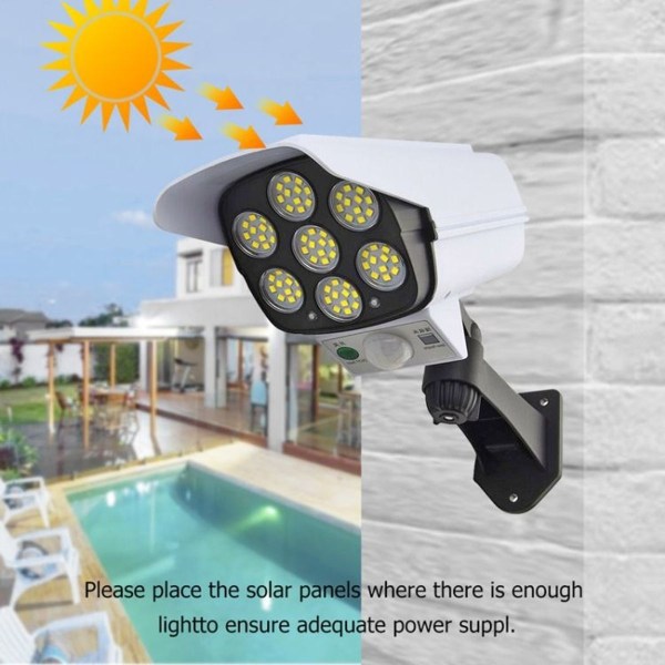 Solcellsensor LED-vägglampa, simulering, övervakningskamera, bländfri, stöldskydd