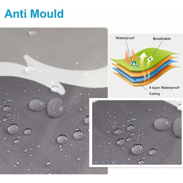 Bruseforhæng Anti-Mould Badeforhæng Polyesterstof med 12 Kroge Maskinvaskbart Blåt Mønster B 100 x H 200 cm KLB