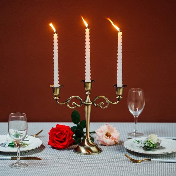 3 lysestager til bronzebryllup, zinklegeringslys, spisebord, middag med levende lys, hotelinteriør, dekorationspynt