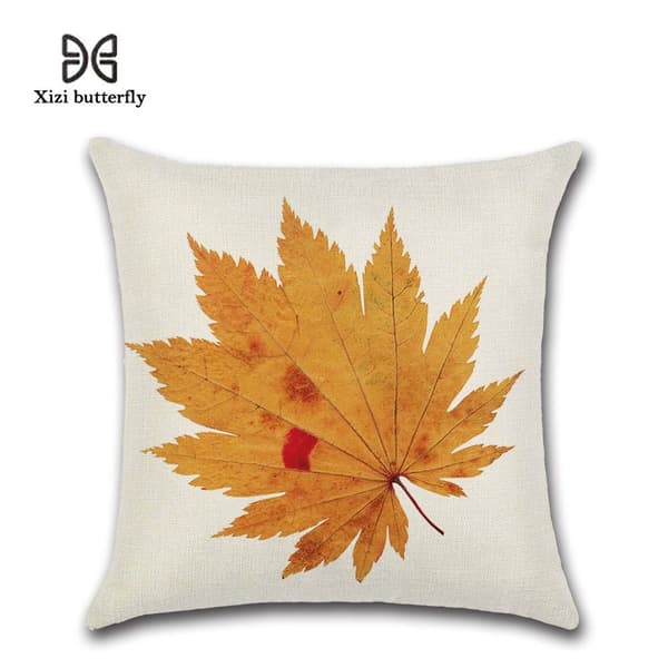 Sett med 4 dekorative putetrekk 45 x 45 cm, høsttema, polyester lin puter