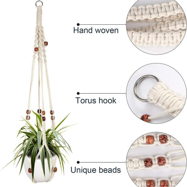 Set med 2 macramé hängande korgar, bomullstros hängande korgar, blomkruka växter