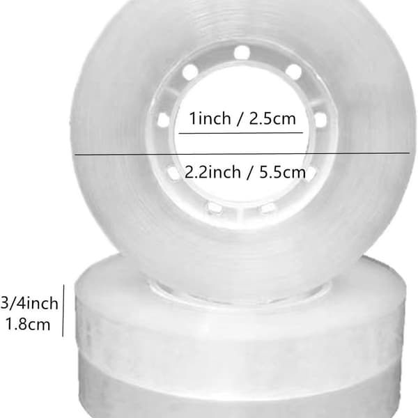 12 rullar med transparenta tejprefill. Rulla transparenta