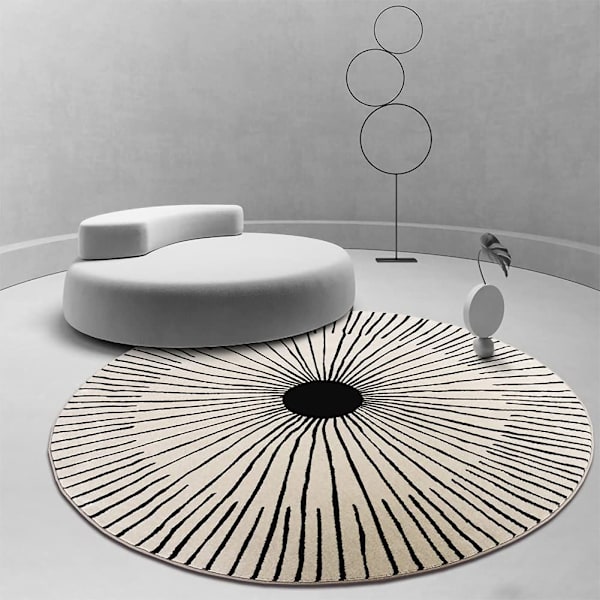 Vardagsrum stor rund matta modern design matta inomhus och utomhus 100 cm vit mönster geometriska ränder kort plyschmatta