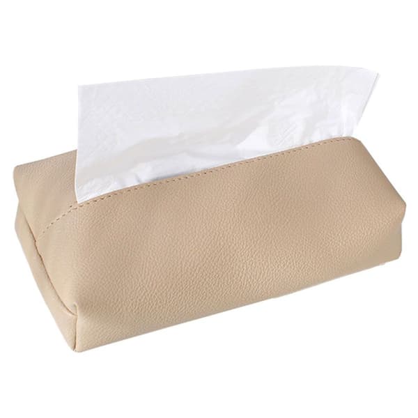 Rektangulär näsdukslådeöverdrag, läder näsdukslådehållare, näsduk beige