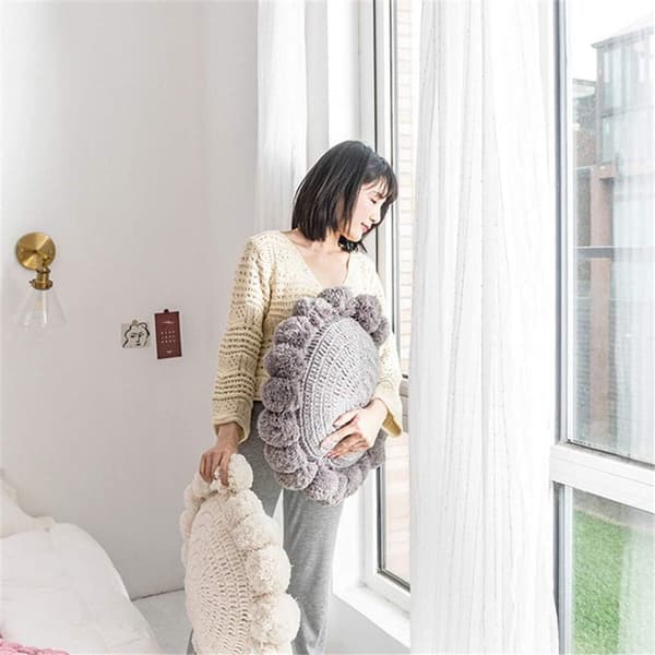 Runde boho-puter med pomponer, macrame-puter gulvpute