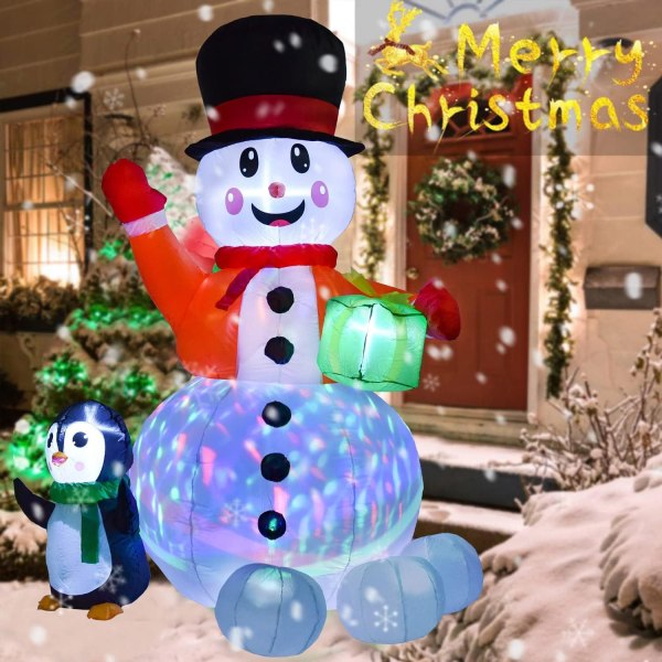 183 cm oppblåsbar julesnømann Giant Xmas Penguin Snowman dekorasjon med LED-lys Familiefestpynt Hageplen Utendørs gummibåt