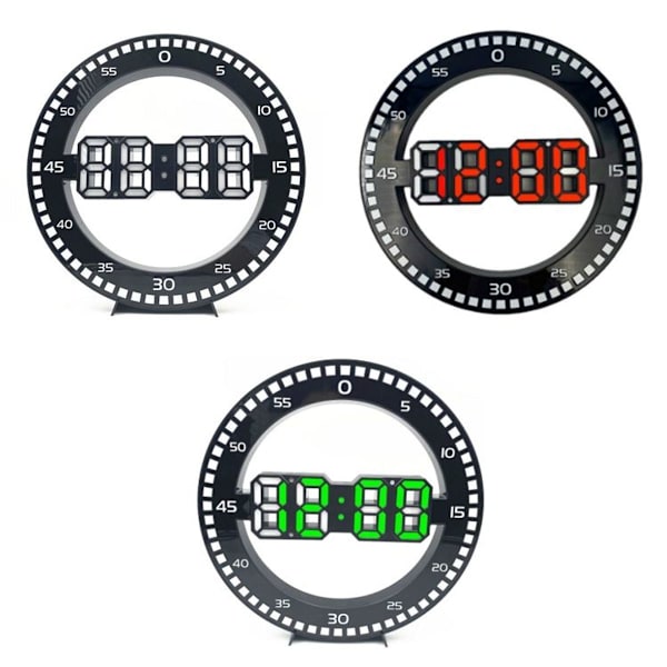 DS-3688L Olohuoneen 3D-seinäkello Suuri näyttö LED-elektroninen kello Musta +