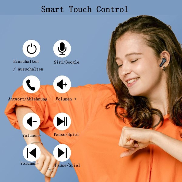 Trådlösa Bluetooth-hörlurar i örat med 4 HD-mikrofoner, Hifi-stereoljud