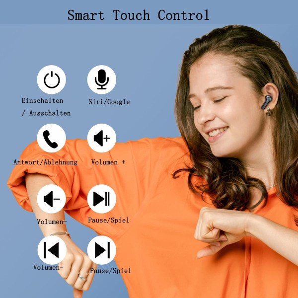 Trådløse Bluetooth-hodetelefoner i øret med 4 HD-mikrofoner, trådløs stereo stereo