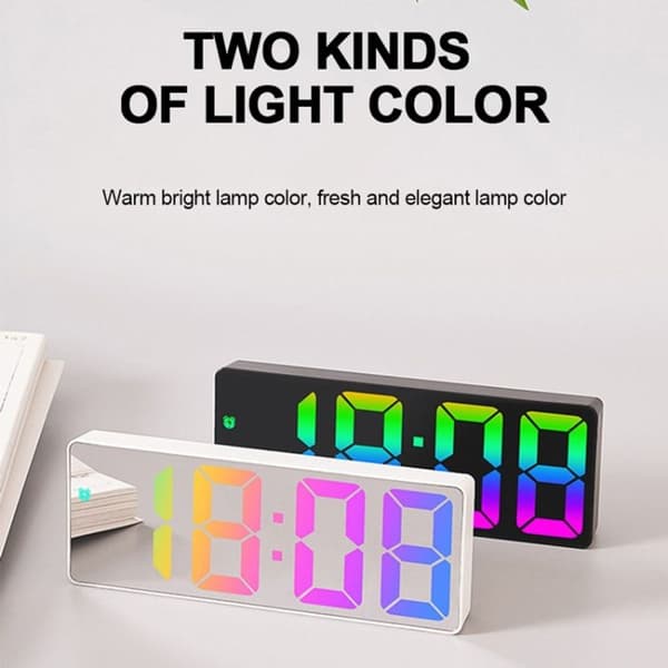 Värikäs LED-herätyskello, suuri näyttö, sängyn viereen (8009D harmaa kuori)