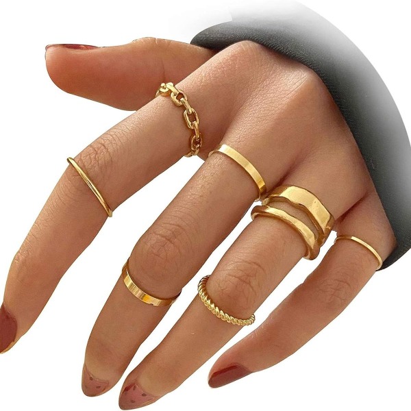Gull Knuckle Ring Set for kvinner Tenåringer jenter Snake Chain Stacking Ring KLB