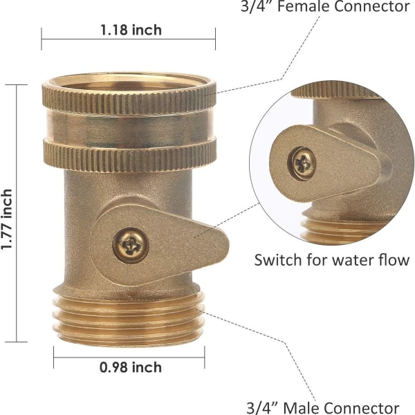 Hageslange Avsperringsventil 2 Pakke 3/4\" GHT Messing Vann