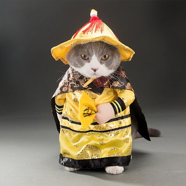Gul hund och kattuniform, söta husdjurskläder, cosplay rolig kostym, cool polisoutfit med hatt för katt hund