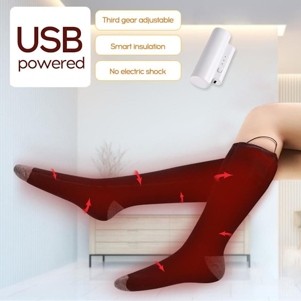 Uppvärmda strumpor justerbar temperatur USB-batteri självuppvärmande långa rörvärmare