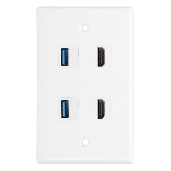 HDMI-hona till hona, 2 USB-spänne, väggplatta KLB