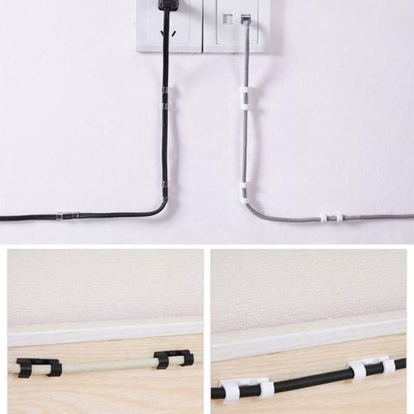 Pakke med 20 kabelklemmer, selvklebende kabelholder, skrivebordskabelklemmesett,