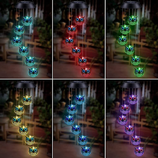 LED solcells vindspel utomhus 75*15*15cm, färgväxlande kristall uggla vindspel för trädgårdsdekoration hemfest julklappar